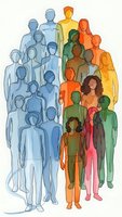 Diverse group of people silhouettes in colorful watercolor style representing unity, community and inclusion for social projects and teamwork concepts.