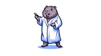 Cartoon wombat wearing white medical coat and stethoscope stands in confident pose on isolated background, suitable for healthcare and veterinary branding.