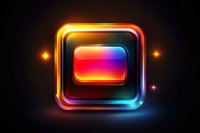 Glowing multicolored square frame with rounded corners and gradient neon effect on dark background, modern abstract design element for digital media.