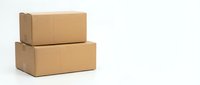 Two brown cardboard shipping boxes stacked on white background, isolated for packaging and delivery design concepts.
