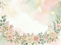 Watercolor floral frame with roses, greenery, and soft pastel washes in pink, green, and cream tones. Isolated design element suitable for invitations and stationery.