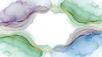 Abstract watercolor waves in purple green and blue tones with white center space for text or design elements on transparent background.