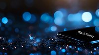 Credit card against blurred blue bokeh lights and sparkles, highlighting Black Friday shopping season and electronic payment concept for retail marketing.