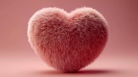 Fluffy pink fur heart shape on soft pink background for romantic Valentine's Day love concept and greeting card design projects.