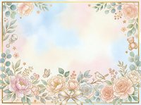 Watercolor floral frame with roses, peonies, and botanical elements on soft pastel background. Isolated design ready for invitations, cards, and decorative projects.