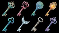 Vintage ornamental keys with decorative heads isolated on transparent background, ready for t-shirt designs, clipart, stickers, print-on-demand products, and sublimation projects.