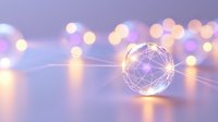 Glowing digital sphere with connected dots and lines on purple background with soft bokeh lights creating futuristic technology concept for business presentations.