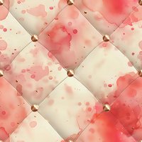 Luxurious upholstery pattern with rose gold buttons on cream leather background featuring soft pink watercolor splashes and diamond tufting creates elegant texture.