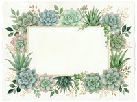 Succulent plants and botanical foliage frame an empty center space on cream background, ideal for wedding invitations, greeting cards, and design templates.