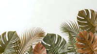 Tropical leaves border with monstera and palm fronds in earth tones on cream background for natural design projects and botanical decorations.