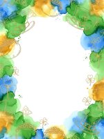 Watercolor frame with shamrocks and gold coins on white background for St. Patrick's Day celebrations and Irish themed designs.