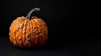 Textured orange pumpkin with stem isolated on black background, suitable for autumn, fall, and Halloween design projects.