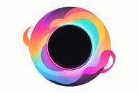 Abstract colorful fluid circular shape with black center on white background, rainbow gradient swirls creating dynamic motion effect, isolated design element.