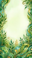 Ornamental botanical frame with decorative green and gold leaf flourishes, swirling patterns, and teal accents on cream background. Isolated design element suitable for invitations, greeting cards, posters, and digital projects.