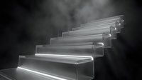 Modern staircase with illuminated steps ascending diagonally against dark background, suitable for architecture, design, and contemporary interior concepts.