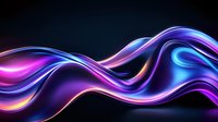 Flowing abstract waves in vibrant neon colors of purple, pink and blue create dynamic motion against black background, suitable for modern tech designs.