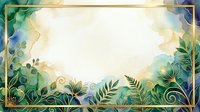 Botanical frame with gold accents, watercolor foliage border, and cream center space for text or design layouts, perfect for invitations and branding.