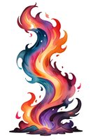 Abstract colorful flame artwork with flowing curves in vibrant orange, purple, and blue tones, perfect for modern wall art, tattoo design, or creative projects. Isolated on white background.