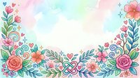 Watercolor floral border with hand-drawn roses, leaves, and hearts on white background. Isolated design element suitable for invitations, greeting cards, and decorative projects.