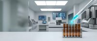 Medical laboratory with test tubes and pipette for scientific research and diagnostic testing in modern healthcare facility.