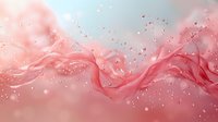 Flowing pink silk fabric with glitter particles against soft blue background creates dreamy, romantic atmosphere for wedding and fashion designs.