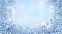 Frozen winter border frame with delicate snowflakes and icy crystalline foliage on soft blue and white gradient background, suitable for seasonal greeting cards and holiday designs.