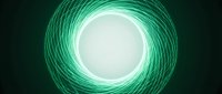 Glowing green neon circular tunnel with bright white center, creating swirling vortex effect for tech, sci-fi, and digital design projects.