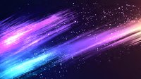 Vibrant cosmic meteor shower with glowing blue and purple streaks against dark space background, sparkling stars and light trails creating dynamic motion effect.