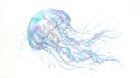 Watercolor jellyfish with flowing tentacles in pastel blue and purple hues on white background, marine life art for ocean-themed designs and decor.
