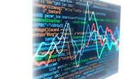 Financial data visualization with programming code and stock market charts showing trading analytics and investment trends for business analysis.