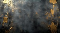 Dark moody abstract background with gold and black marble texture, luxury grunge wall surface with peeling metallic foil effect for elegant design projects.