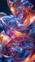 Ethereal abstract composition featuring flowing glass-like shapes with orange and blue luminescent effects, perfect for luxury branding, tech backgrounds, or modern wall art designs.