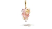 Faceted rose quartz crystal pendant with gold chain hanging isolated on white background, ready for jewelry design, product mockups, and e-commerce applications.