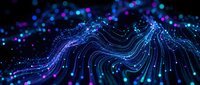 Abstract digital wave with flowing particles and glowing dots on dark background for technology presentations and futuristic design projects.