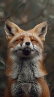 Red fox with closed eyes and content expression against blurred natural background, showing peaceful and serene moment in wildlife photography.