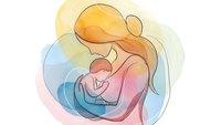 Tender mother holding newborn baby in loving embrace with soft watercolor style and warm pastel colors perfect for motherhood and parenting designs.