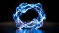 Glowing blue infinity symbol formed by ethereal light trails and smoke effects against dark background, creating mystical energy flow pattern.