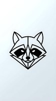 Geometric raccoon head in minimalist line art style with angular features and distinctive facial markings on clean background for modern design projects.