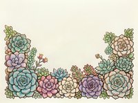 Watercolor succulent border arrangement in soft pastel tones, framing a blank center space for text or greeting card design.