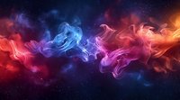 Colorful cosmic smoke swirls in space, with vibrant red, blue, and purple fluid formations against a starry dark background.