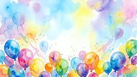 Colorful watercolor balloons border on white background with copy space, festive celebration art for birthday cards and party invitations.