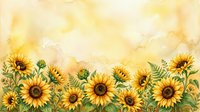 Watercolor sunflower border on textured paper background with botanical leaves and buds for greeting cards, invitations and seasonal designs.