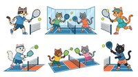 Cats playing table tennis sport with rackets and balls, isolated on white background, ready for design use on apparel, posters, and educational materials.