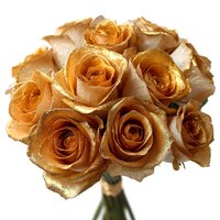 Golden roses bouquet with metallic shimmer effect on white background isolated for luxury wedding decoration and romantic gift design.