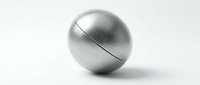 Metallic silver sphere with diagonal line cut through center on white background for modern design projects.