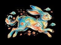 Decorative rabbit with flowing teal and gold patterns, isolated on transparent background. Ready for t-shirt design, clipart, stickers, sublimation, and print-on-demand products.