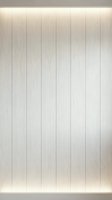 White wood panel wall with soft LED backlight, vertical planks texture in modern minimalist interior design, clean neutral background.