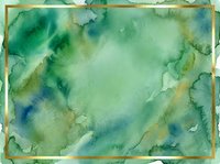Watercolor abstract background with soft green, teal, and gold washes creating organic flowing patterns. Suitable for design projects, presentations, and creative backgrounds.