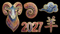 Goat head with curved horns in gold and purple tones, zodiac symbol for year 2027, isolated on transparent background. Ready for t-shirt design, clipart, stickers, sublimation, and print-on-demand products.