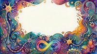 Colorful ornamental frame with swirling patterns, stars, and floral elements in vibrant rainbow hues. Isolated on white background, ready for design projects, posters, and creative layouts.